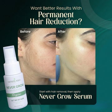 Herbs Asia Never Grow Hair Delay Serum | Natural Hair Growth Inhibitor for Smooth, Hair-Free Skin | Buy 1 Get 1 Free